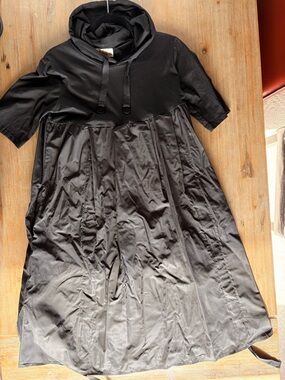Kate Hewko Black Hoodie Dress with Drawstring Hood